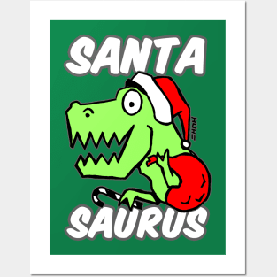 Santa Saurus Christmas Themed Dinosaur Santa Claus Mashup Design Posters and Art